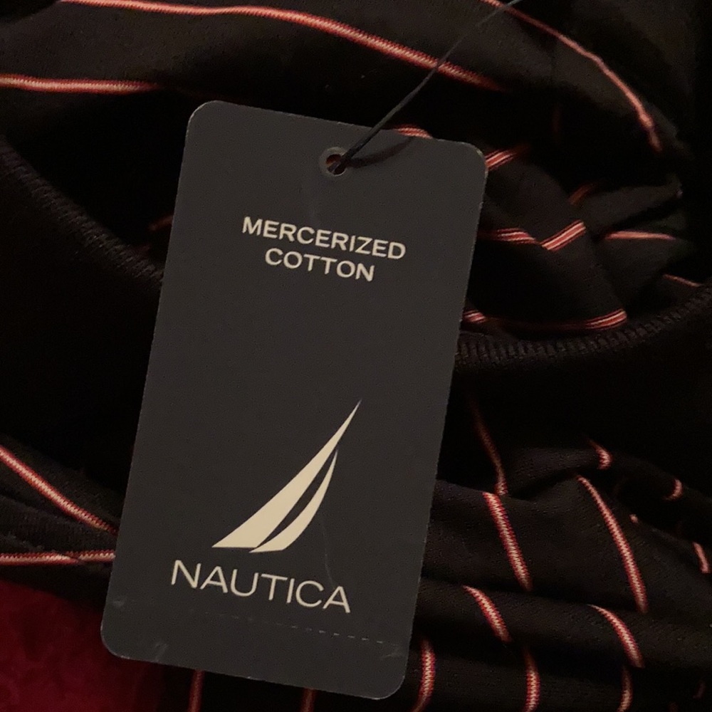 NWT - NAUTICA Men’s Size Large Striped Black and Red Shirt - Picture 9 of 11
